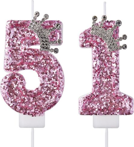 51 شمعة عيد ميلاد، شموع الكيك رقم 51، شموع عيد ميلاد سعيد فضية رقم 51 شموع لتزيين الكيك للرجال والنساء in Saudi Arabia