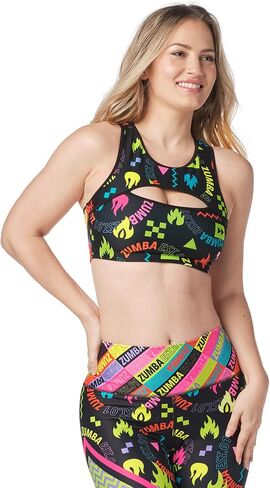 حمالة صدر رياضية نسائية مطبوعة بفتحة مفتاح من ZUMBA، بلوزة رياضية للتمرين للنساء in Kuwait