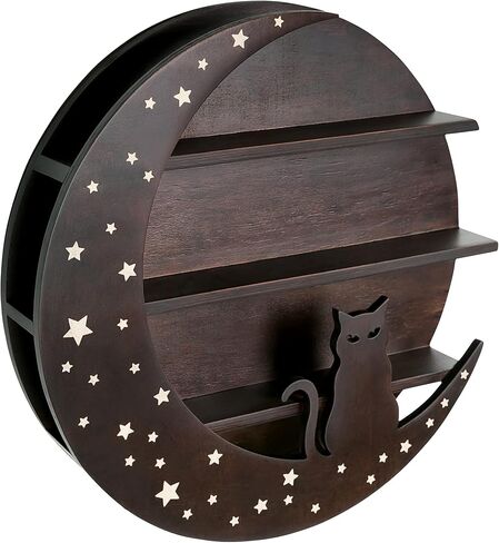 HOP SKIP Cat Moon Shelf for Crystals - Essential Oils & Crystal Display Shelf - 15.75" x 2.76" - Floating Crystal Shelf Display for Cat Lovers – Moon Cat Shelf - Wiccan Décor in Saudi Arabia