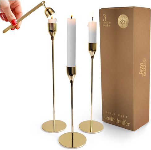 Gold Candle Holders Set of 3, Includes a Candle Snuffer, Gold Candlestick Holder Gold Candlesticks Candle Stick Candle Holder Candlestick Holders Taper Candle Holders in Saudi Arabia