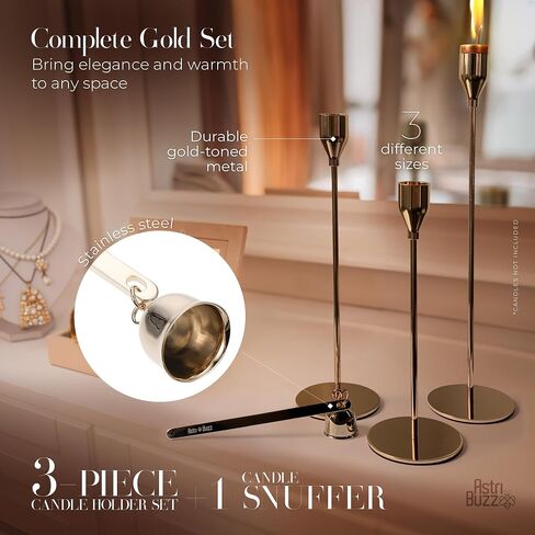 Gold Candle Holders Set of 3, Includes a Candle Snuffer, Gold Candlestick Holder Gold Candlesticks Candle Stick Candle Holder Candlestick Holders Taper Candle Holders in Saudi Arabia