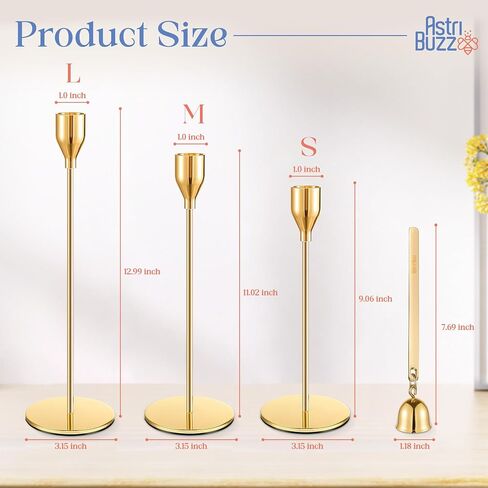 Gold Candle Holders Set of 3, Includes a Candle Snuffer, Gold Candlestick Holder Gold Candlesticks Candle Stick Candle Holder Candlestick Holders Taper Candle Holders in Saudi Arabia