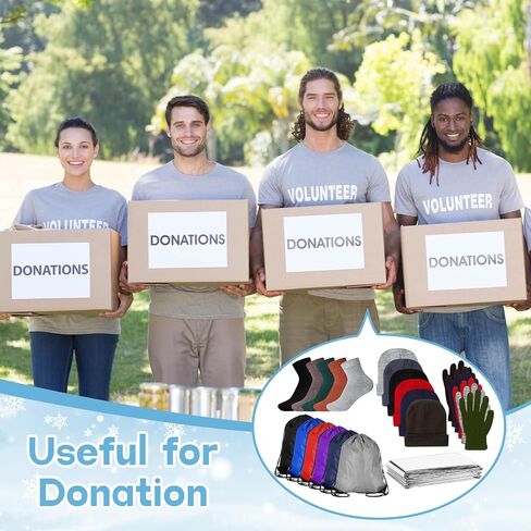 60 Pcs Homeless Care Package Supplies Winter Beanie Gloves Sock Drawstring Bags Emergency Blankets for Men Women in Saudi Arabia