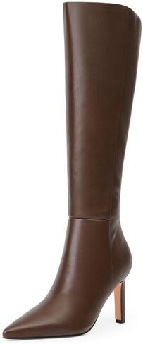 Knee High Boots Women Pointed Toe Stiletto Heel Tall Boots Side Zipper V-Cut Heeled Boots for Women in Kuwait