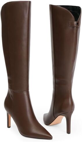 Knee High Boots Women Pointed Toe Stiletto Heel Tall Boots Side Zipper V-Cut Heeled Boots for Women in Kuwait
