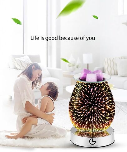 Generic Cheerful LEE Electric Wax Melt Warmer Wax Burner Melter Fragrance Warmer with （3D Fireworks ） for Home Office Nursery, Silver, HLBULB-021 in Saudi Arabia