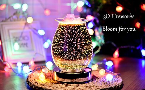 Generic Cheerful LEE Electric Wax Melt Warmer Wax Burner Melter Fragrance Warmer with （3D Fireworks ） for Home Office Nursery, Silver, HLBULB-021 in Saudi Arabia