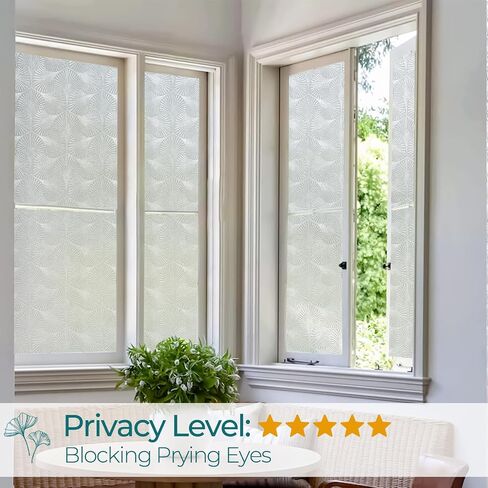 Windimiley Privacy Window Film Frosted Glass Window Cling Bathroom Peel and Stick Sun Blocking Decorative Ginkgo Opaque Door Window Tint for Home，23.6x157.5in in Saudi Arabia