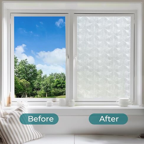 Windimiley Privacy Window Film Frosted Glass Window Cling Bathroom Peel and Stick Sun Blocking Decorative Ginkgo Opaque Door Window Tint for Home，23.6x157.5in in Saudi Arabia