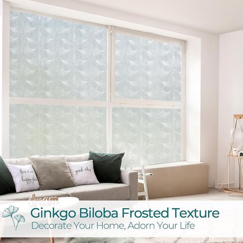 Windimiley Privacy Window Film Frosted Glass Window Cling Bathroom Peel and Stick Sun Blocking Decorative Ginkgo Opaque Door Window Tint for Home，23.6x157.5in in Saudi Arabia