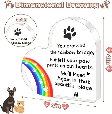 Dog Memorial Gifts for Loss of Dog Cat, Pet Memorial Gifts, Bereavement Remembrance Sympathy Gifts, Pet Condolence Keepsake, Acrylic Heart Passing Away Grave Markers Sign Plaque for Table Desk Decor in Saudi Arabia