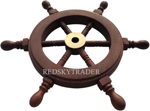 REDSKY TRADER Nautical Wooden Ship Wheel | Sailor's Ships Wheel Hand Crafted Wood & Brass | Exclusive Pirate's Wall Decor | Nautical Boat Steering Wheel Collectibles & Gift (18 inches) in Saudi Arabia