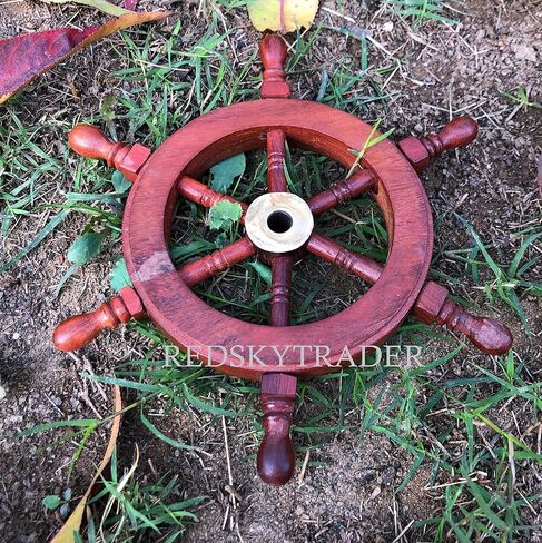 REDSKY TRADER Nautical Wooden Ship Wheel | Sailor's Ships Wheel Hand Crafted Wood & Brass | Exclusive Pirate's Wall Decor | Nautical Boat Steering Wheel Collectibles & Gift (18 inches) in Saudi Arabia