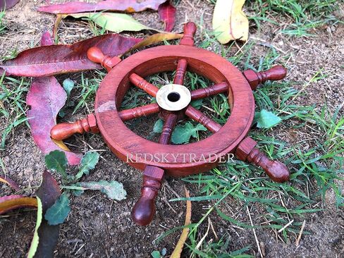 REDSKY TRADER Nautical Wooden Ship Wheel | Sailor's Ships Wheel Hand Crafted Wood & Brass | Exclusive Pirate's Wall Decor | Nautical Boat Steering Wheel Collectibles & Gift (18 inches) in Saudi Arabia