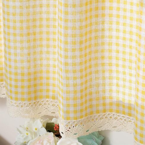 ستارة منقوشة من الكتان بطبقة مزدوجة من الدانتيل، نصف ستارة نصف شفافة للخصوصية، ستارة حمام للمطبخ، بني، قطعة واحدة 56 × 36 in Kuwait