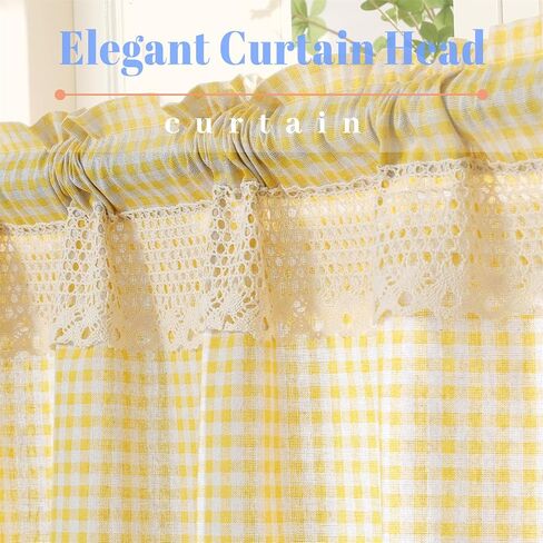 ستارة منقوشة من الكتان بطبقة مزدوجة من الدانتيل، نصف ستارة نصف شفافة للخصوصية، ستارة حمام للمطبخ، بني، قطعة واحدة 56 × 36 in Kuwait