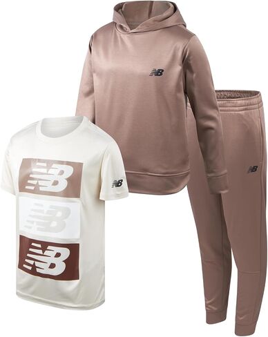 New Balance Boys Joggers Set - 3 Piece Performance Fleece Hoodie, Jogger Pants, and Graphic Tee for Toddlers and Boys (2T-12) in Saudi Arabia