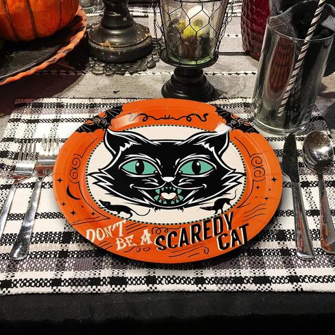 Whaline Halloween Paper Plates Vintage Orange Black Disposable Dinner Plates Black Cat Pumpkin Bat Skeleton 9 Inch Dinnerware Plate for Party Supplies Table Decor, 40Pcs in Saudi Arabia
