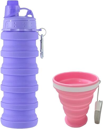 Collapsible Water Bottles 500 ml 2 pack with silicone collapsible cup 200 ml 2 pack,Travel Water Bottle Portable Hiking Water Bottle Reusable BPA Free Silicone Water Bottles.(Colorful) in Saudi Arabia