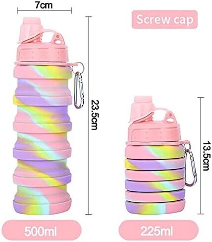 Collapsible Water Bottles 500 ml 2 pack with silicone collapsible cup 200 ml 2 pack,Travel Water Bottle Portable Hiking Water Bottle Reusable BPA Free Silicone Water Bottles.(Colorful) in Saudi Arabia