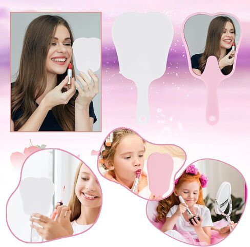 مرايا محمولة مرايا مكياج قطعتين على شكل أسنان مرآة محمولة لمستحضرات التجميل مرايا أسنان لطيفة مرآة زينة من جانب واحد أداة عاكسة زجاجية مناسبة للسفر والحلاقة اليومية in Kuwait