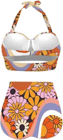 Women Two Piece Bikini Set Swimsuit Halter Ruched High Waist Bikini with Bottom in Kuwait