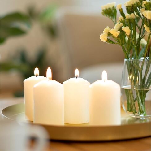 Hofer Ivory Pillar Candles - Set of 20 Unscented Small Candles in Bulk - 1.57 x 2.76 Inch - 11 Hours Long Burning Decorative Candles - Dripless Wax - Smokeless Wick - RAL Quality - Made in Austria in Saudi Arabia