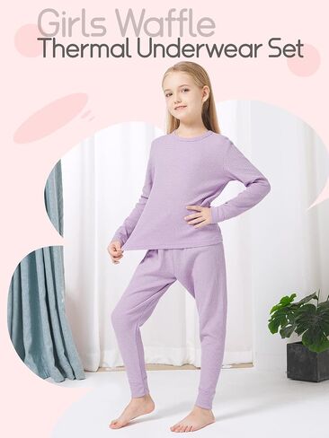 VZV Girls Kids Thermal Set Waffle Girls Thermal Underwear Long Johns for Kids Base Layer Thermal Underwear for Kids Winter in Saudi Arabia