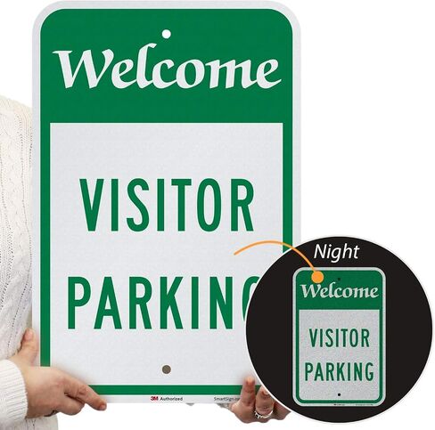 SmartSign 18 x 12 inch “Welcome - Visitor Parking" Metal Sign, 120 mil Aluminum Composite (ACM), Engineer Grade Reflective Material, Green and White in Saudi Arabia