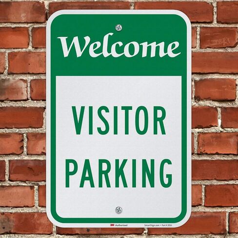 SmartSign 18 x 12 inch “Welcome - Visitor Parking" Metal Sign, 120 mil Aluminum Composite (ACM), Engineer Grade Reflective Material, Green and White in Saudi Arabia