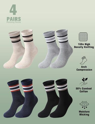 Crew Running Socks for Men: Lightweight Athletic Cotton Socks,4 Pairs Sport Light Exercise Everyday Youth Socks in Saudi Arabia