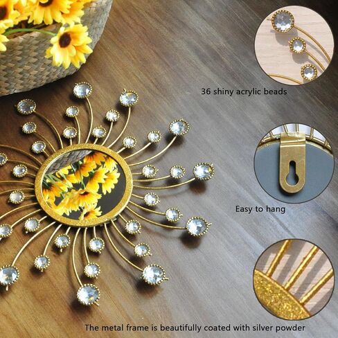 Mirror Wall Decor Metal Sun Mirror Wall Art Decorative Mirrors Home Decor Sunburst Mirror Hanging Living Room Bedroom Entryway, Style 1 in Saudi Arabia
