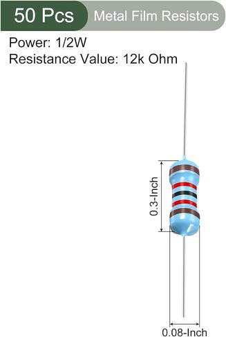 YOKIVE 50 PCS Metal Film Resistors, 750 Ohm Resistor with 1/2W 1% Tolerance, Lead, Good for DIY Electronic Projects (5 Color Bands, 9±1mm) in Saudi Arabia