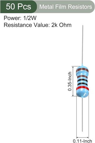 YOKIVE 50 PCS Metal Film Resistors, 750 Ohm Resistor with 1/2W 1% Tolerance, Lead, Good for DIY Electronic Projects (5 Color Bands, 9±1mm) in Saudi Arabia