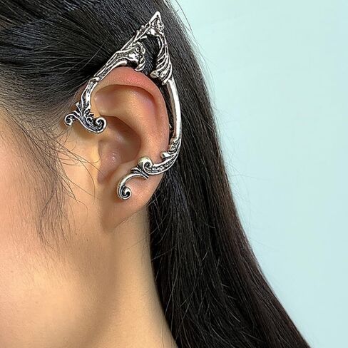 1 Pair Elven Ear Cuffs Wrap Earring Vintage Elf Clip on Cartilage Climber Crawler Earrings for Women Retro Statement Costume Cosplay Accessories Jewelry in Saudi Arabia