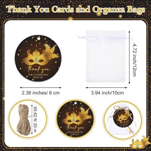 25 Sets Masquerade Party Favors Metal Mask Design Bottle Openers Thank You Cards Organza Bags with Twine for Birthday Party Gifts Quinceanera Guests Souvenirs in Saudi Arabia