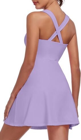 Tennis Golf Dress Womens Backless Cross Strap Athletic Dress with Shorts Workout Zipper Square Neck Dress in Saudi Arabia