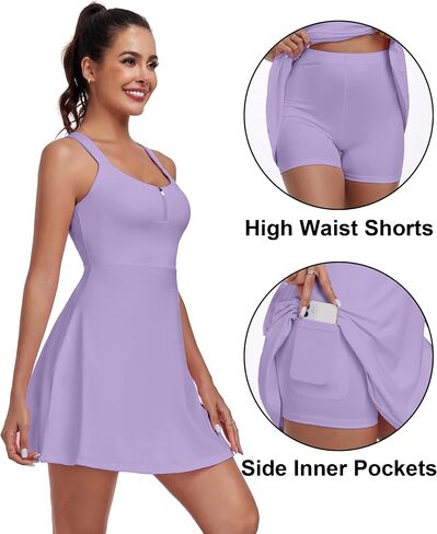Tennis Golf Dress Womens Backless Cross Strap Athletic Dress with Shorts Workout Zipper Square Neck Dress in Saudi Arabia