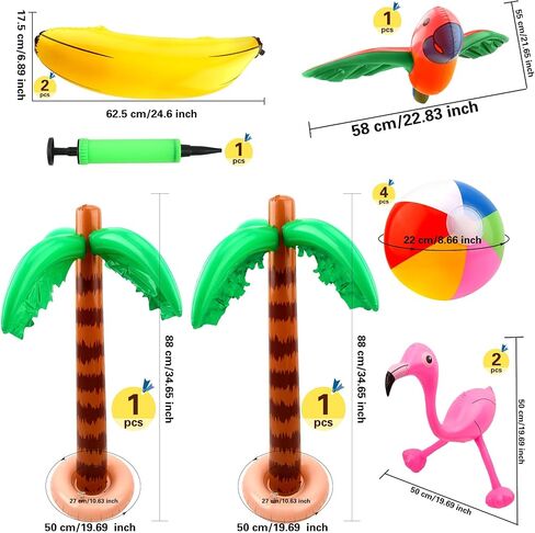 12 حزمة من كرات الشاطئ القابلة للنفخ على شكل شجرة النخيل فلامنغو والببغاء والموز القابلة للنفخ لديكور حفلات الشاطئ في هاواي والأنشطة الخارجية in Kuwait