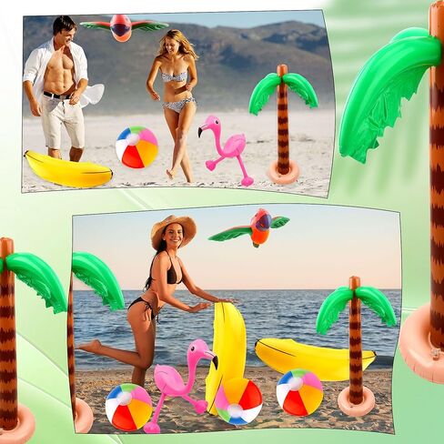 12 حزمة من كرات الشاطئ القابلة للنفخ على شكل شجرة النخيل فلامنغو والببغاء والموز القابلة للنفخ لديكور حفلات الشاطئ في هاواي والأنشطة الخارجية in Kuwait