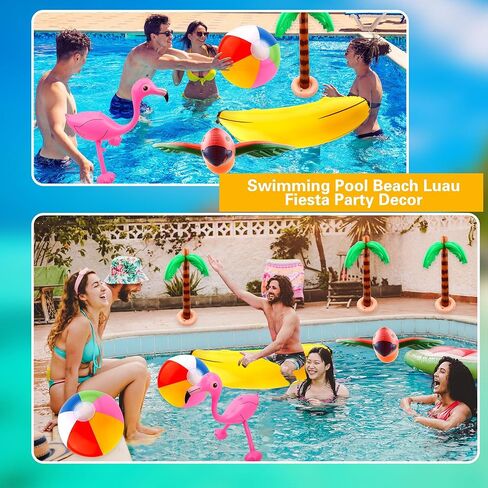 12 حزمة من كرات الشاطئ القابلة للنفخ على شكل شجرة النخيل فلامنغو والببغاء والموز القابلة للنفخ لديكور حفلات الشاطئ في هاواي والأنشطة الخارجية in Kuwait