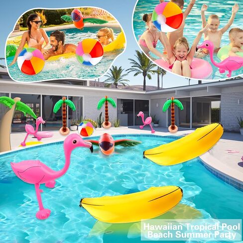 12 حزمة من كرات الشاطئ القابلة للنفخ على شكل شجرة النخيل فلامنغو والببغاء والموز القابلة للنفخ لديكور حفلات الشاطئ في هاواي والأنشطة الخارجية in Kuwait