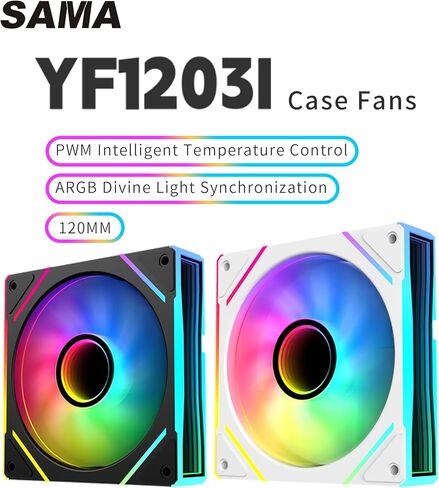 SAMA YF1203 Reverse PC Fan 120mm ARGB Case Cooler Fan، مرآة إنفينيتي - PWM - حزمة واحدة بيضاء in Kuwait