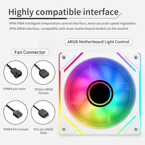 SAMA YF1203 Reverse PC Fan 120mm ARGB Case Cooler Fan، مرآة إنفينيتي - PWM - حزمة واحدة بيضاء in Kuwait