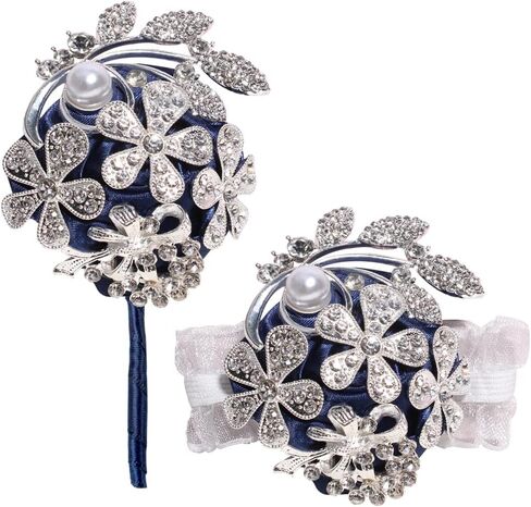 WANLIAN Wrist Corsage with Peal and Rhinestone Corsage and Boutonniere Set for Wedding,Prom,Party (Silver Gray，2 Pieces) in Saudi Arabia