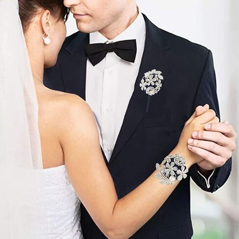 WANLIAN Wrist Corsage with Peal and Rhinestone Corsage and Boutonniere Set for Wedding,Prom,Party (Silver Gray，2 Pieces) in Saudi Arabia