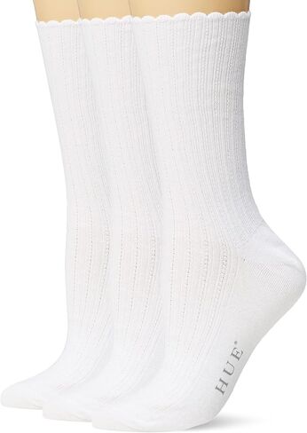 HUE Women's Scalloped Pointelle Sock, Black/White Pack, One Size in Saudi Arabia