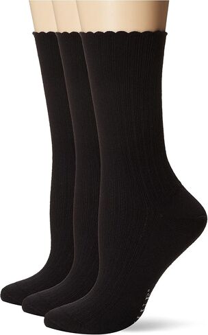 HUE Women's Scalloped Pointelle Sock, Black/White Pack, One Size in Saudi Arabia
