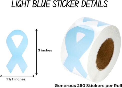 Fundraising For A Cause 250 Light Blue Ribbon Stickers - Large Ribbon (1 roll - 250 Stickers) in Kuwait