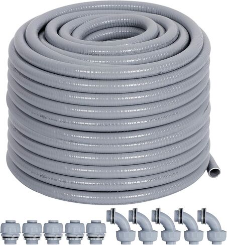 Liquid-Tight Conduit 100 ft and 10 Pieces of Connector Kit, Electrical Conduit 3/4 100ft w/UL Certification, Flexible Conduit with 5 Straight and 5 90-Degree Conduit Connector Fittings in Saudi Arabia